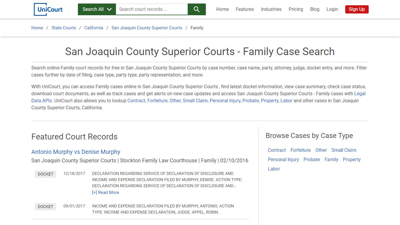 San Joaquin County Superior Courts - Family Case Search